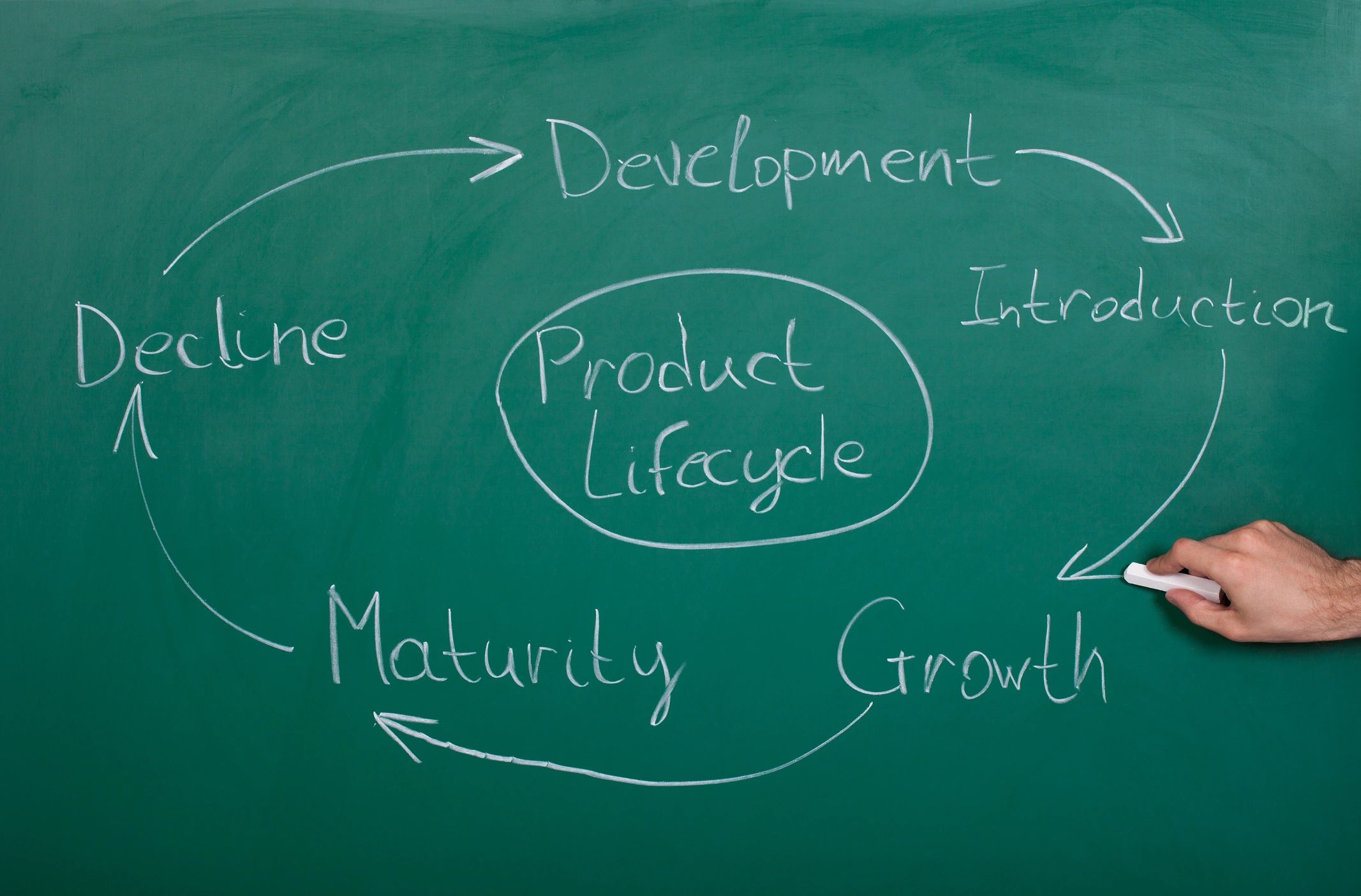 Hand Drawing Product Lifecycle Drawn On Blackboard